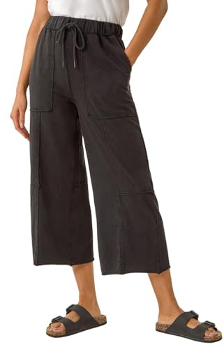 Roman Originals Jersey Cargo Culotte for Women UK - Ladies Everyday Holiday Spring Summer Comfy Soft Evening Vacation Work Party - Black - Size 14