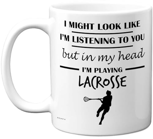 Stuff4 Lacrosse, in My Head Mug | Funny Gift for Lacrosse Lover Women and Men, 11oz Premium Ceramic Dishwasher Safe White Handle Mugs Novelty Cup