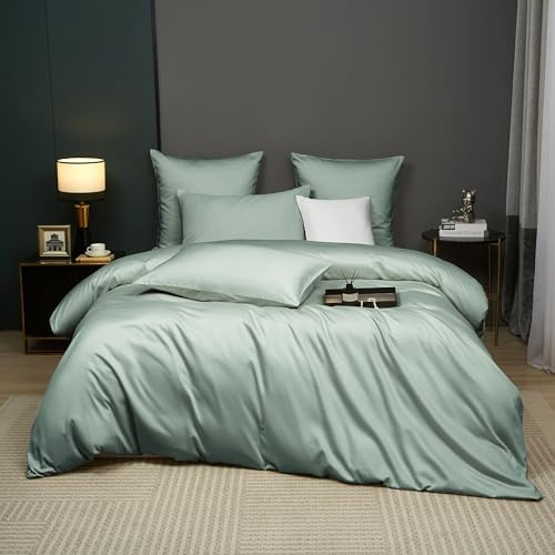 Luowei Mako Satin Bettwäsche 135x200 cm Baumwolle Glänzend Weich und Kühl