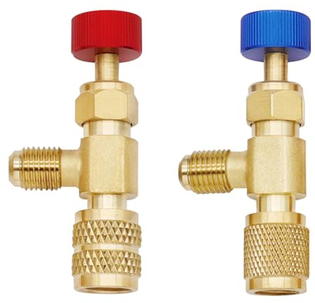 2 Stück Kältemittel Sicherheitsventil R22 R32 Adapter,Sicherheitsadapter Messing Durchflussregelventil für Klimaanlage 1/4''-5/16'',Schnellkupplung Klimaanlage Ventil Adapter Zubehör (Rot,R32)