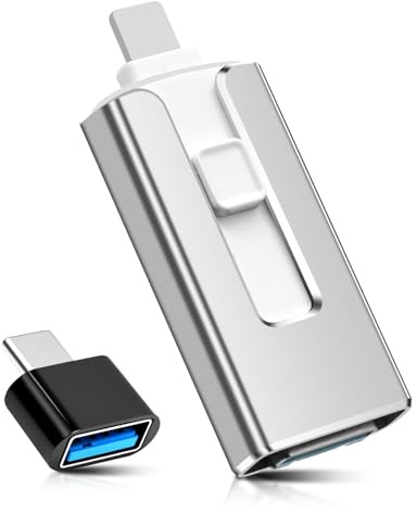 4-in-1 USB Speicherstick 128GB mit USB-C, Light-ning, Micro-USB & USB 3.0, MFi-zertifizierter Flash Drive kompatibel mit iPhone, iPad, Android & PC, Externer Speicher für Fotos, Videos & Musik, Silber