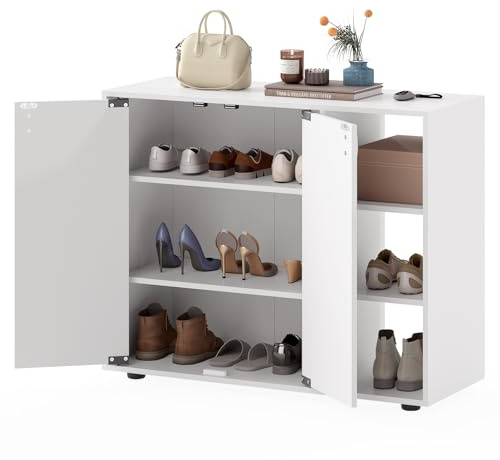 COSTWAY Zapatero Entrada Recibidor, 2 Puertas, Mueble Zapatero de 3 Niveles con Estantes Ajustables, Mueble Auxiliar Madera Entrada Pasillo Salon, 80 x 31 x 64,5 cm (Blanco)