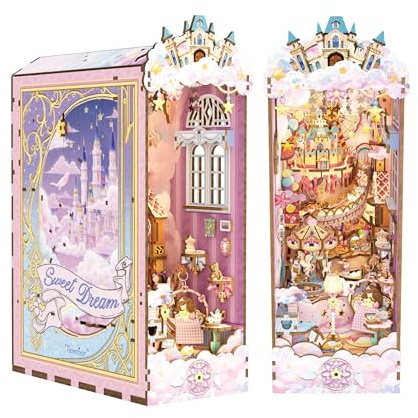 Tonecheer Book Nook Kit 3D Holzpuzzle Booknooks DIY Modellbausätze Erwachsene zum Baue Miniatur Haus Bücherregal Nook Book mit Licht lustiges Geschenke Geburtstagsgeschenk(Süßer Traum)