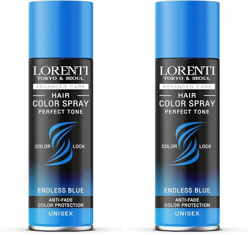 LORENTI Tokyo & Seoul - Spray de couleur pour cheveux - Bleu - 150 ml - Pour déguiser et maquillage - Pour carnaval, Halloween et fête à thème - Lavable - Color Hair Spray (Lot de 2)