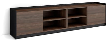 Skraut Home | TV-Schrank, Lowboard | für Wohnzimmer und Esszimmer | 207x50x37 cm | Für TV-Geräte bis zu 80 | Fernsehtisch | Moderner Stil | Eiche dunkel und Schwarz