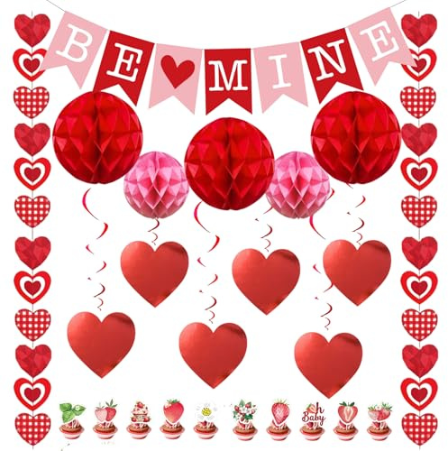 22 Stück Valentinstag Deko Herz Set,Romantische Dekoration Herz Deko Verlobung Wabenbälle Rot Rosa Girlande Herzen für Valentine's Day Heiratsantrag Verlobung Hochzeits,Muttertag