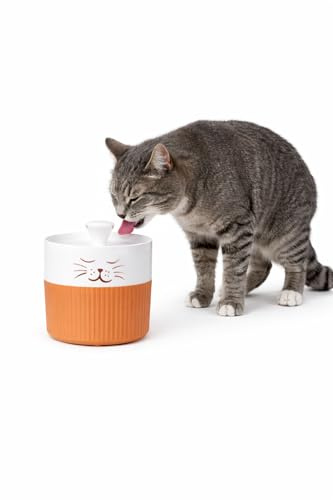 Fontaine a Eau Chat - Flamingo Mali Rond Terracotta & Blanc - Design Exclusif - 2L - Plastique - Pompe Super silencieuse arrêt Auto - Filtre Charbon Actif - indicateur Lumineux
