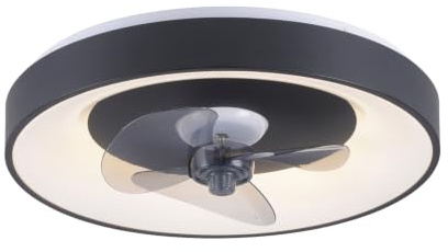LED Deckenventilator mit Licht Schwarz Kunststoff Ventilatorfunktion | Timer 1h/2h/4h, Drehrichtungswechsel, stufenlose Geschwindigkeit, 48,5cm
