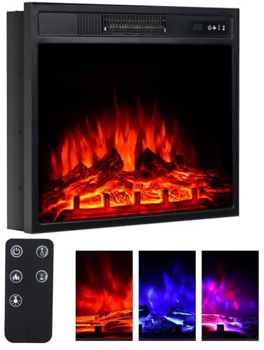 M.C.Haus 46cm/18 Electric Fireplace, 1800W Recessed & Freestanding Fire Heater with 3 Flame Colors & 3 Brightness Levels,Overheat Protection, Realistic Log Flame Effect for Home (Black, 18/46CM)