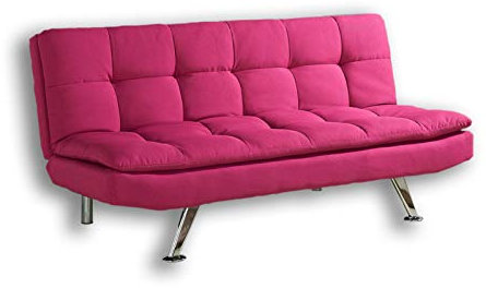 Home Detail Modern Fabric 3 Seat Sofa Bed with Chrome Legs in Choice of Five Stylish Colours (Pink)