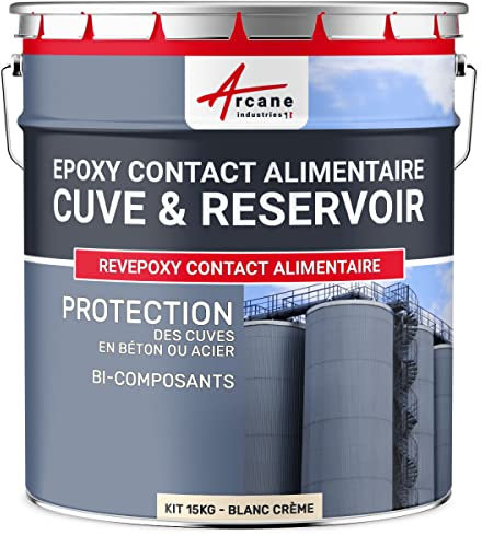 ARCANE INDUSTRIES Peinture Alimentaire, cuve, béton ou Acier, Contenant des Aliments : Revepoxy Stockage Alimentaire - 15 kg Blanc Crème