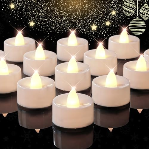 Beichi 24 Pack Flameless LED Tea Lights Candles Electric Tealight Candles Small Fake Candles Battery Operated Warm White Flickering Buld Lights Dia 1.4 x H 1.26