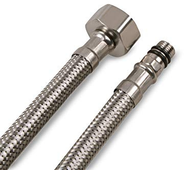 AQUADE Panzerschlauch 250 cm flexibel mit 1/2 Überwurfmutter und M10 Außengewinde inkl. Dichtung für Sanitärinstallation - Silber - Sanitärpanzerrohr - Hardware