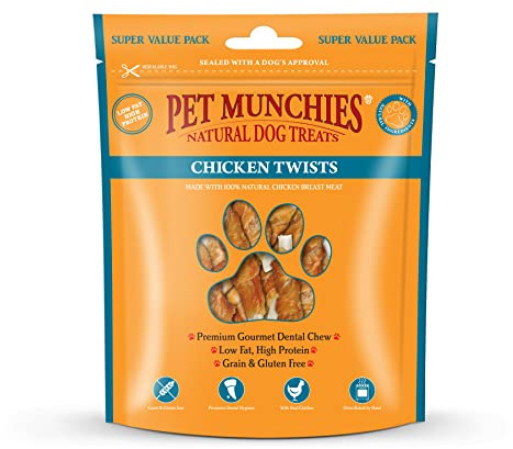 Pet Munchies Chicken Twists Dog Treats, Value Pack Grain Free Dental Sticks with Natural Real Meat, Low in Fat and High in Protein 290g (Pack of 3)