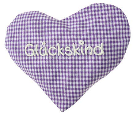 Herzkissen mit Spruch für Babys Wärmekissen mit Rapssamen Rapskissen mit Spruch Körnerkissen Personalisiertes Kissen zum wärmen, Größe: ca.15x17cm (Lila Glückskind)