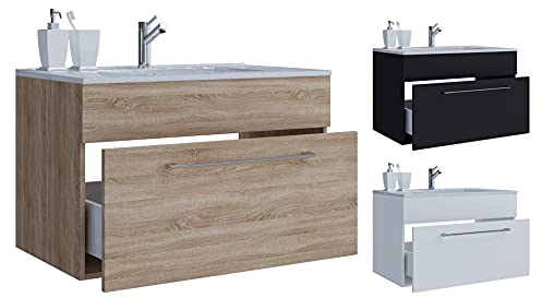 VCM 2-TLG. Waschplatz Waschtisch | Waschbecken Unterschrank Breite 80 cm | Badmöbel Set hängend mit Einer Schublade | Badinos