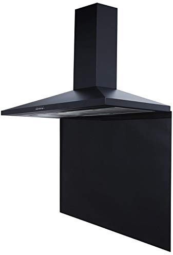 SIA CHL90BL 90cm Black Chimney Cooker Hood Fan And Toughened Glass Splashback