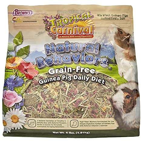 Tropical Carnival Natural Behaviors Grain-Free Guinea Pig Food – 4 Pounds, High-Fiber Timothy Hay Blend with Flowers & Leaves, Supports Natural Foraging, Chewing, and Digestive Health, Added Vitamin C