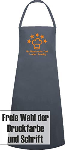 freitex Schürze individuell bedruckt mit Name und Motiv 5 Sterne Kochmütze (Ohne Tasche, Anthrazit)