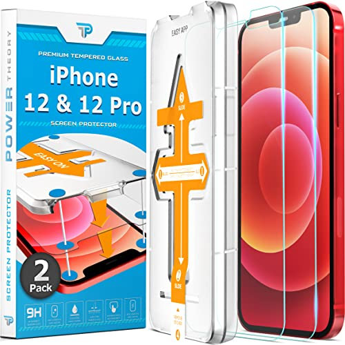 Power Theory Screen Protector for iPhone 12/iPhone 12 Pro [2-Pack] with Easy Install Kit [Premium Tempered Glass]