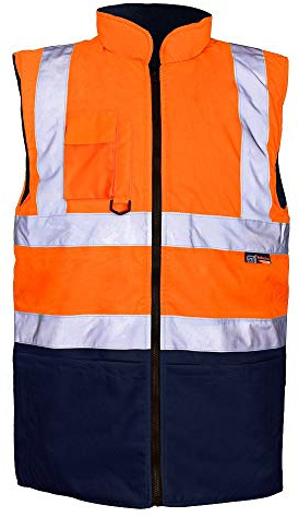 Hi Vis Viz Bodywarmer Fleece Lined Reversible High Visibility Reflective Waterproof Workwear Security Two Tone Safety Wear Warm Gilet Waistcoat Body Warmer Padded Vest