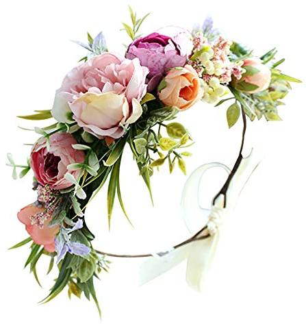 Yanyan Verstellbares Blumen-Stirnband, Blumenkrone, Blumenkranz, Hochzeit, Blumenkranz, Krone für Brautjungfer, Foto-Requisiten