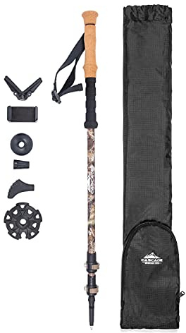 Cascade Mountain Tech Trekking Pole - Carbon Fiber Monopod Walking or Hiking Stick with Accessories Mount & Adjustable Quick Locks (Single Pole), Mossy Oak Elements Contour Pattern