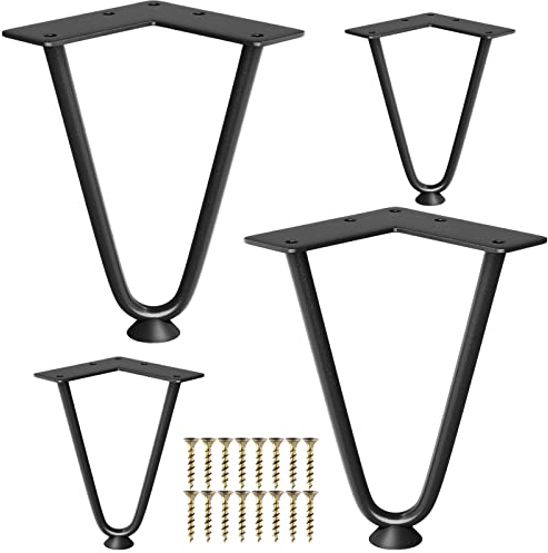 Tchosuz 15CM Pieds De Meubles en Métal, Lot de 4 Pieds De Table en Épingle à Cheveux en Fer avec Vis,Remplacement Pieds De Lit Métallique pour Canapé Chaise Cabinet Fauteuil Armoire Meuble TV,Noir