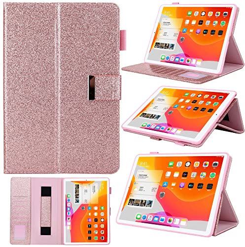 iPad Mini 6th Gen 8.3 Case, RuiRdot Glitter Smart Folio Protective Cover Magnetic Closure PU Leather Stand Case with Card Slots/Pen Holder Compatible with 2021 New iPad Mini 6 8.3 inch (Rose Gold)