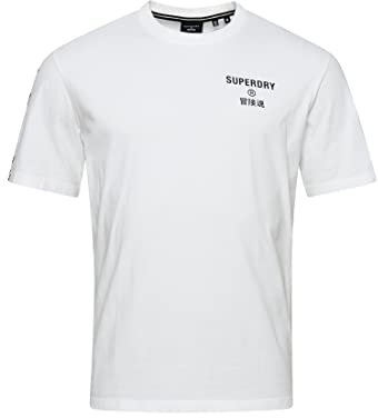 Superdry Mens Code Core Sport T-Shirt, Loose Fit, Ribbed Crew Neck Collar, Optic, Large