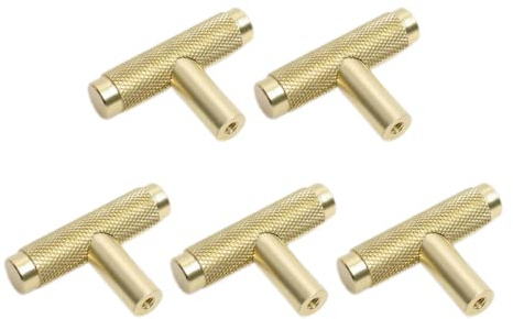 DAZZLEEX Cabinet Handles,Kitchen Cabinet Door Drawer Cupboard Knurled T Bar Knob Gold 5pcs