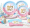 Yidaxing Gender Reveal VaisselleJetable, 120pcs Kitde Vaisselle Baby Shower Decoration Mixte pour Boy Or Girl Plates Bleu et Rose Décoration Bébé Révélation Genre(24 Guests)