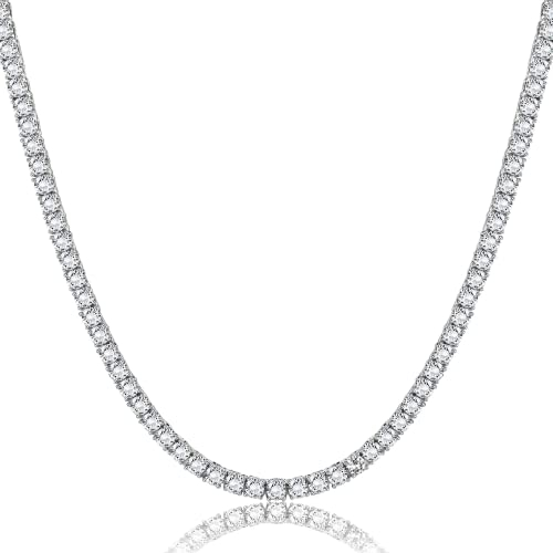 Roheafer Diamond Chain Tennis Necklace for Women Men Silver/Gold 4MM/5MM Cubic Zirconia Chain Necklace 18K White Gold Plated Iced Out Hip Hop Choker Necklace Jewellery Gifts