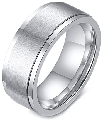 Epinki 8mm Anxiety Ring, Spinner Ringe Anti Stress Edelstahl Fidget Ring Stressabbau Hochzeit Versprechen Band, Verlobungsring Eheringe Freundschaftsringe, Silber, Gr.67 (21.3)