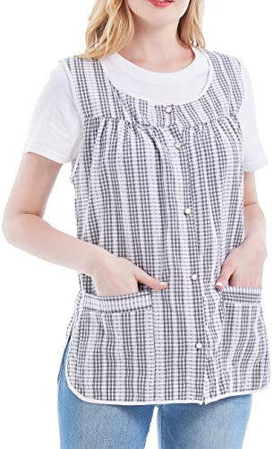 Nanxson Mujer Delantal Chaleco Bata Cárdigan Zapatero Margarita Verano Azul refrescante De gran tamaño con 2 bolsillos de parche, Bata con broche para el trabajo Chef cocina CF3152