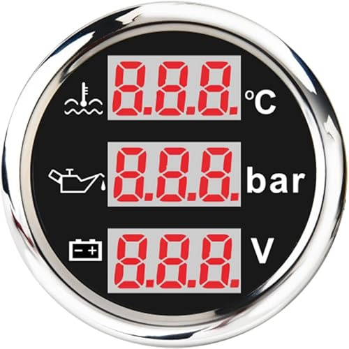 Geloo 3 in 1 da 52 mm Voltmetro + Indicatore Temperatura Acqua + Misuratore di pressione olio,con allarme per auto, barca, yacht marino 9-32V IP67 impermeabile