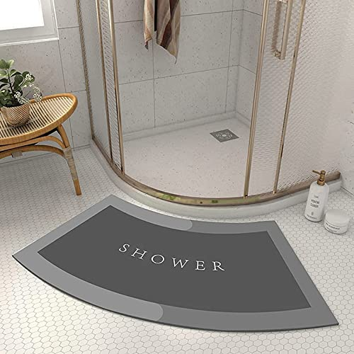 PRELGOSP Gebogene Duschmatte, Super Weich Kieselgur Duschvorleger Eckdusche, Saugfähige rutschfest Duschmatte Eckdusche für Badewanne Dusche Badezimmer,Grau,45x100cm
