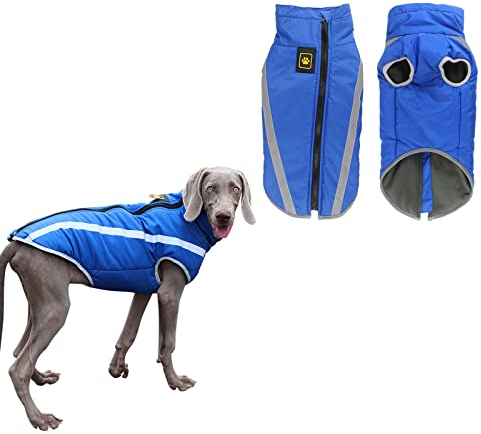Hunde Winterjacke, Warme Hundejacke Mantel für Mittlere und Große Hunde Winter Wasserdicht Hundekleidung Reflektierende Fleece Welpen Outdoor-Mäntel für Labrador, Bulldogge, Samoye (4XL/53cm, Blau)