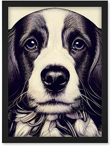 Doppelganger33 LTD Springer Spaniel Puppy Dog Portrait Drawing Artwork Framed Wall Art Print A4