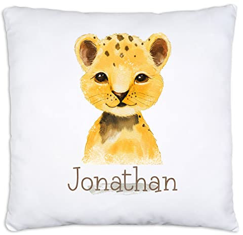 timalo® Personalisiertes Kissen mit Namen | personalisiertes Dekokissen mit Wunschname für Kinder individuelles Geschenk Namenskissen Löwe | kissen-t2-27