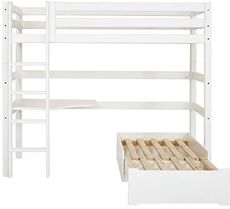 Hoppekids ECO Luxury MEGA Hochbett 90x200 cm mit Lounge-Modul und Schreibtisch, Weiß