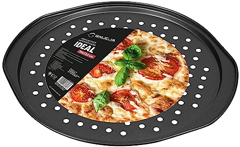 Galicja Bandeja redonda para pizza, ideal para pizza, bandeja para pizza, soporte para horno, bandeja redonda para pizza, placa de acero para horno, bandeja redonda para pizza, 35 x 33 cm