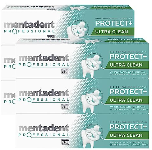 Mentadent Professional Protect+ Ultra Clean Dentifricio Rimuovi Placca Remineralizzante con Minerali Biocompatibili e Microgranuli - 6 Flaconi da 75ml