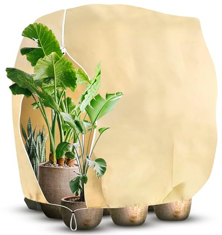 Gutepa Winterschutz für Pflanzen, 200x240 cm Frostschutz Pflanzen Abdeckung, Pflanzenschutz Winter Draußen für Kübelpflanzen, Olivenbaum, Palmen mit Reißverschluss, Reißfest Wiederverwendbar Beige