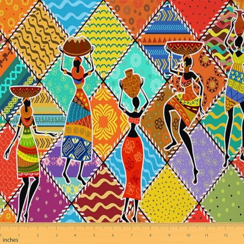 Afrikanisches Frauenmotiv, Stoff, Meterware, geometrisch, 184 x 150 cm, für Stühle, traditioneller exotischer Stil, Sofastoff für Dekoration und DIY-Projekte zu Hause, bunt
