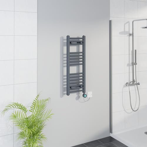 Warmehaus Smart WiFi Thermostatic Electric Bathroom Straight Heated Towel Rail Warmer Radiator with Timer 800x300mm - Anthracite