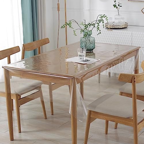 DASIAUTOEM Durchsichtige Tischdecke, Tischdecke Klarsicht Transparent 100cm Breit, Meterware 0.13 mm Stark, Wasserdicht Abwaschbar PVC Folie Fettdicht Tischschutzfolie (140 x 100cm)