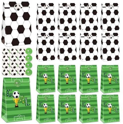 Fußball-Geschenktüten, 20 Stück, Papiertüten mit Aufklebern, Fußball-Partygeschenke, Leckerli-Taschen für Kindergeburtstag, Fußballspieltag, Babyparty, Spielfeier
