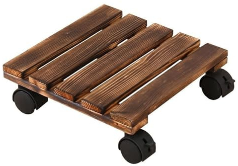 Portavaso con 4 ruote, 30,5 cm, quadrato, in legno, con ruote bloccabili in metallo, per grandi vasi da fiori e patio
