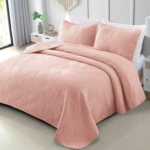 Exclusivo Mezcla Couvre-Lit Quilt Matelassé, 240x260 cm, Rose | Dessus de lit moderne géométrique, léger, doux, confortable en toutes saisons, 2 personnes (1 couette et 2 taies d'oreiller)